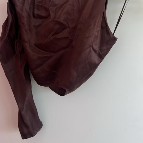 ZARA Satin One Shoulder Blouse Brown, Size XL - Picture 2 of 4